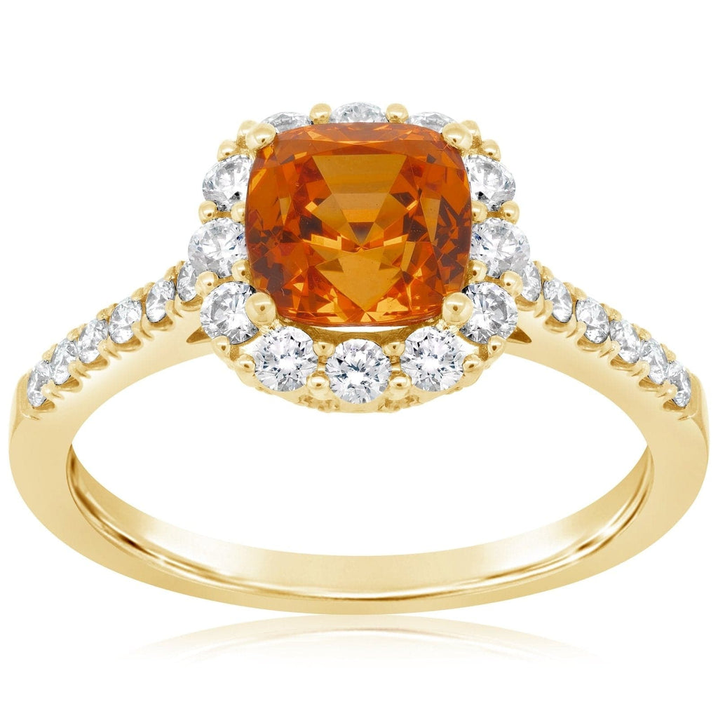 Mandarin Garnet & Diamond Halo Ring