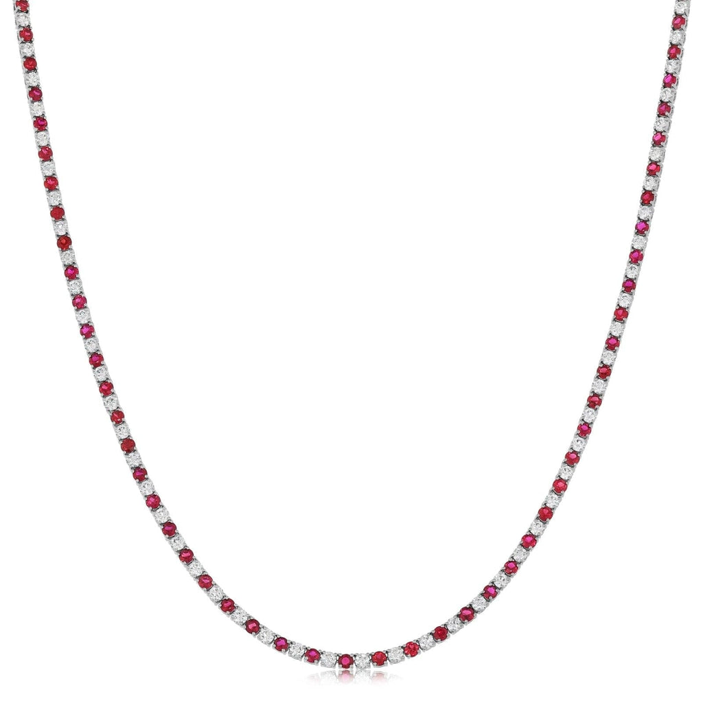 Alternating Ruby & Diamond Tennis Necklace