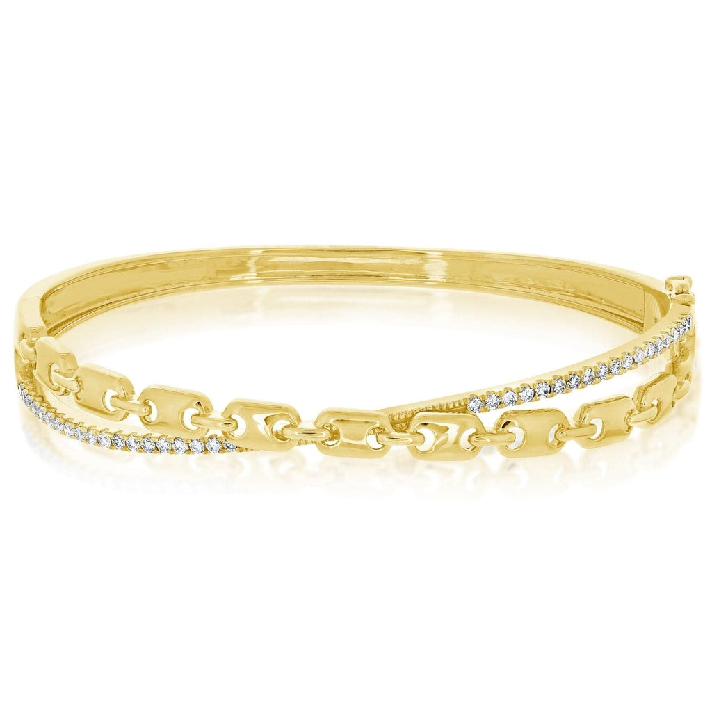 Diamond & Anchor Chain Crossover Bangle Bracelet