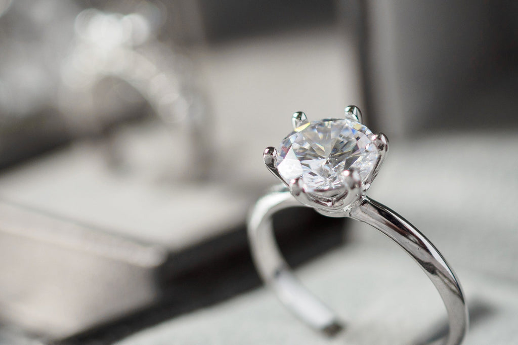 Image of Round solitaire diamond engagement ring in a ring box