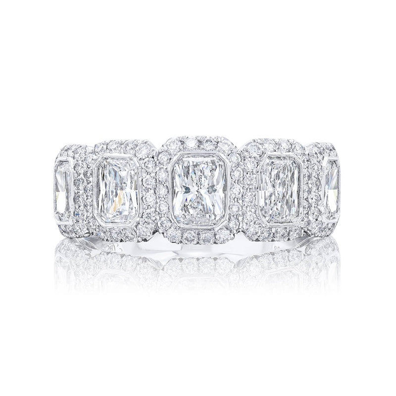 Platinum Radiant-Cut Diamond Single-Row Bezel Set Micro Pave Band ...