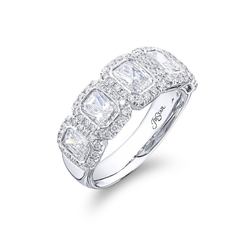 Platinum Radiant-Cut Diamond Single-Row Bezel Set Micro Pave Band ...