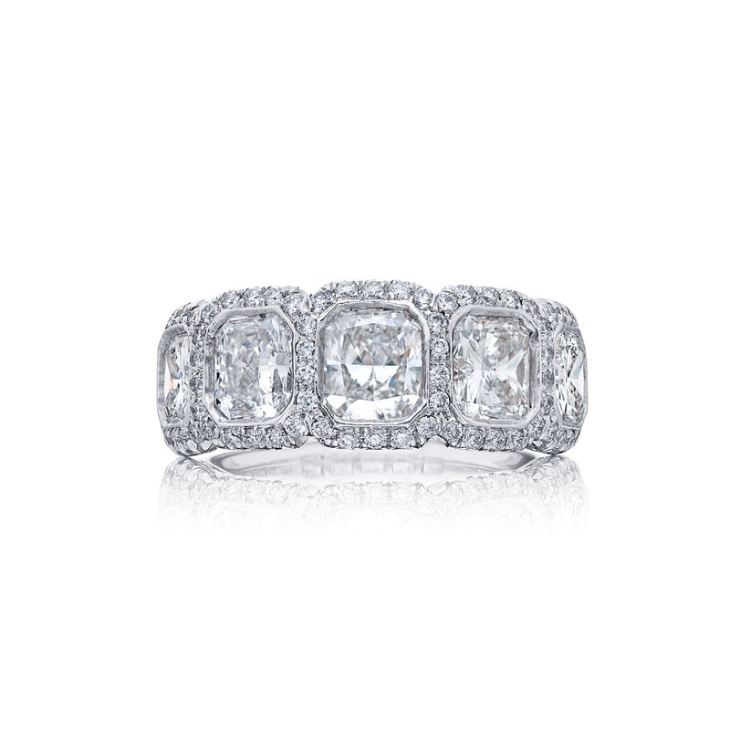 Platinum Radiant-Cut Diamond Single-Row Bezel Set Micro Pave Band ...