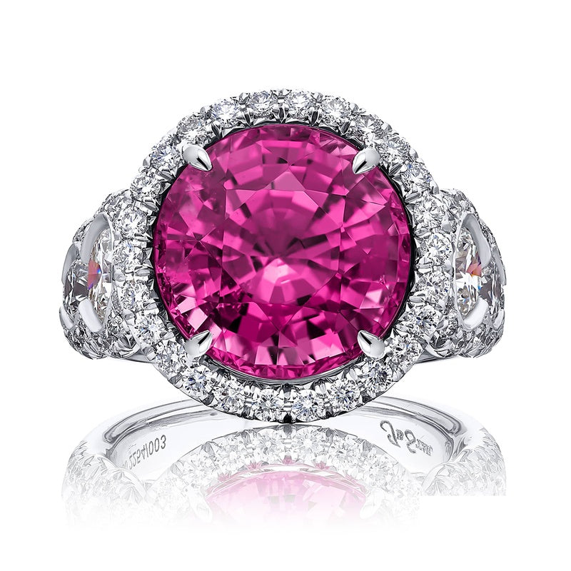 Platinum Round No-Heat Burmese Pink Spinel Certified Micro Pave Ring ...