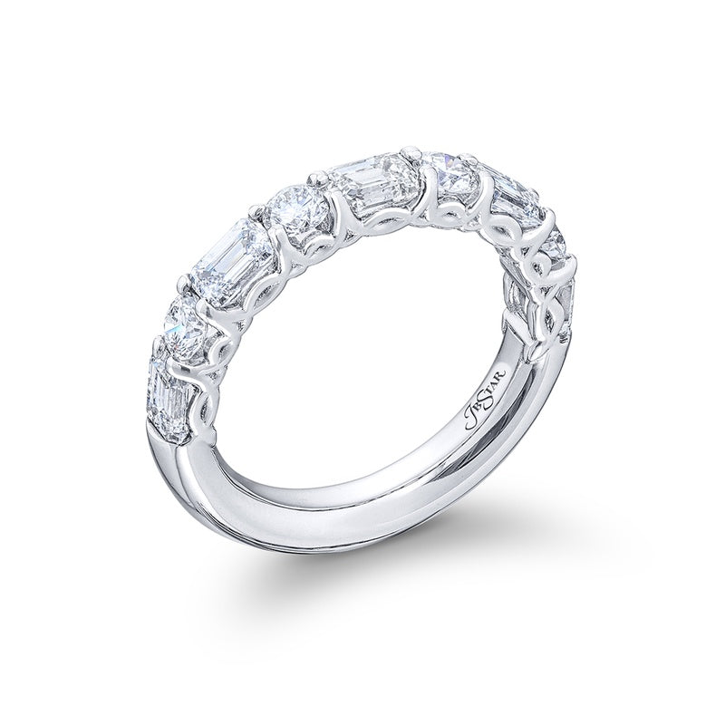 Platinum Emerald-Cut and Round Diamond Single-Row East-West Band – Reis ...