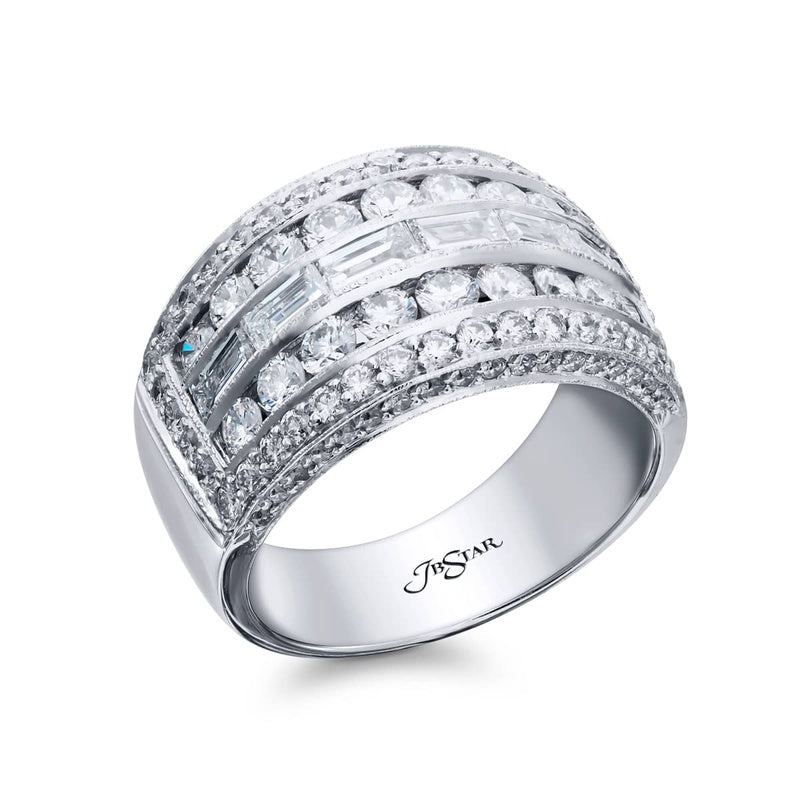 Platinum Straight Baguette and Round Channel Set Five Row Band – Reis ...