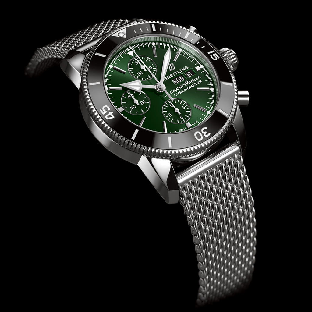 Green dial Breitling Superocean Heritage watch. 