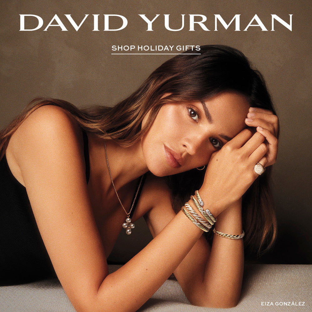Woman wearing David Yurman jewelry with a brown background