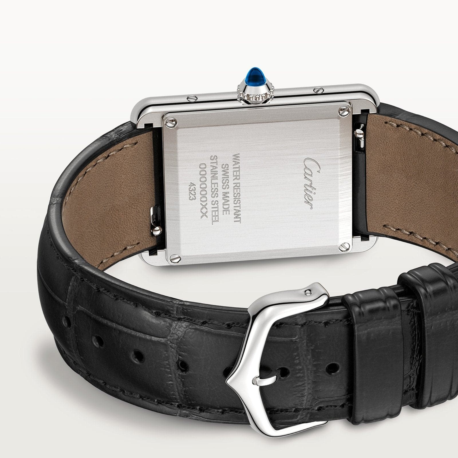 Cartier Tank Solo Watch - Large - Steel Case - Black Leather Strap