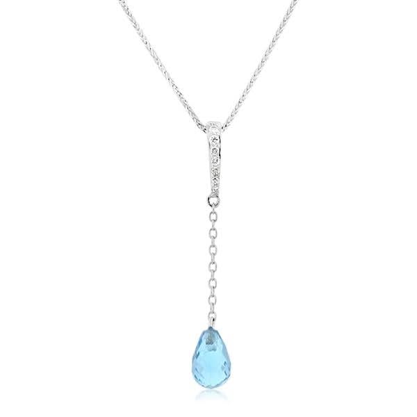 Blue Topaz Briolette & Diamond Necklace