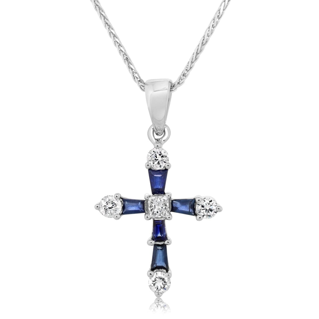 Blue Sapphire & Diamond Cross Necklace