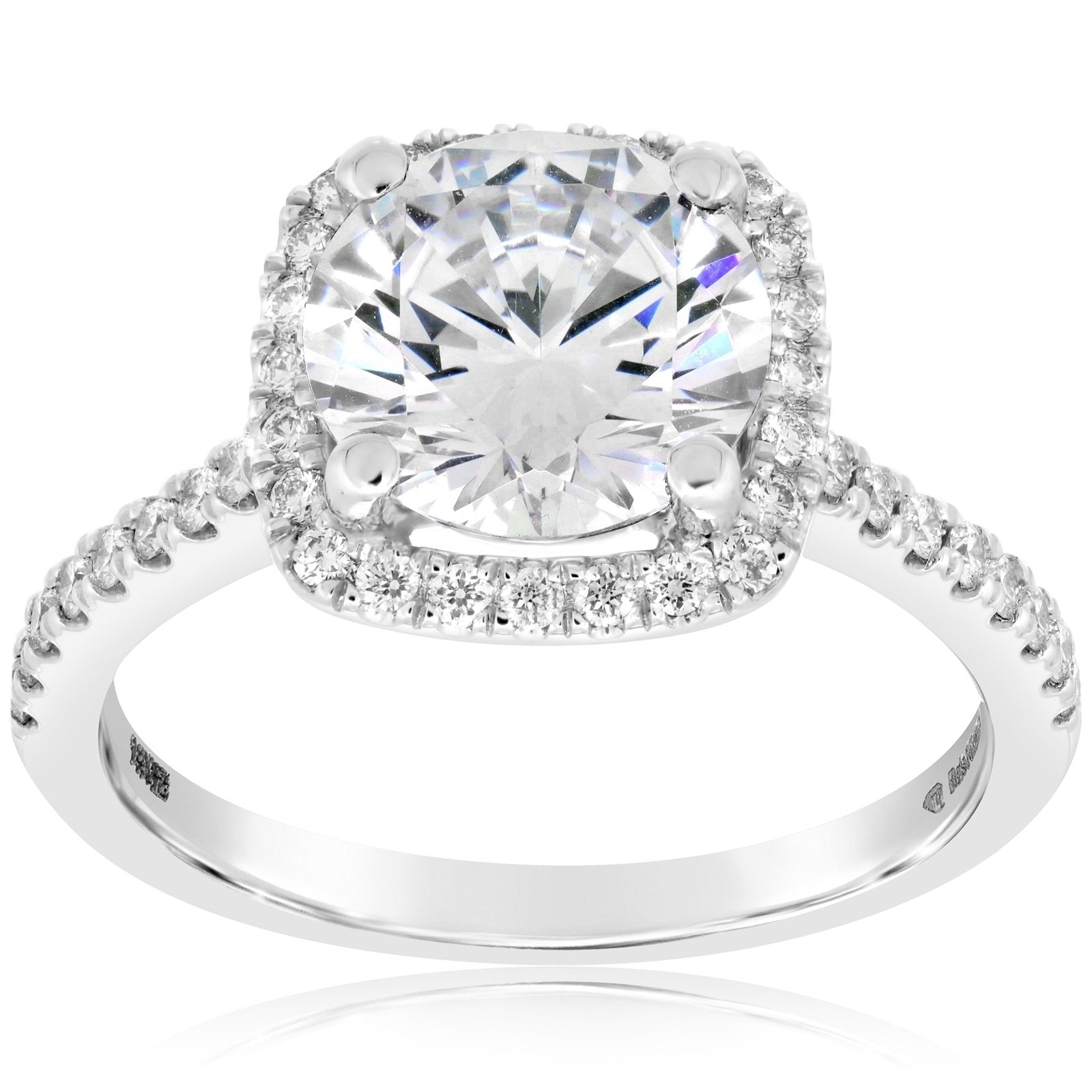 18K White Gold Round Diamond Halo Engagement Ring Split Shank 1.23Ctw