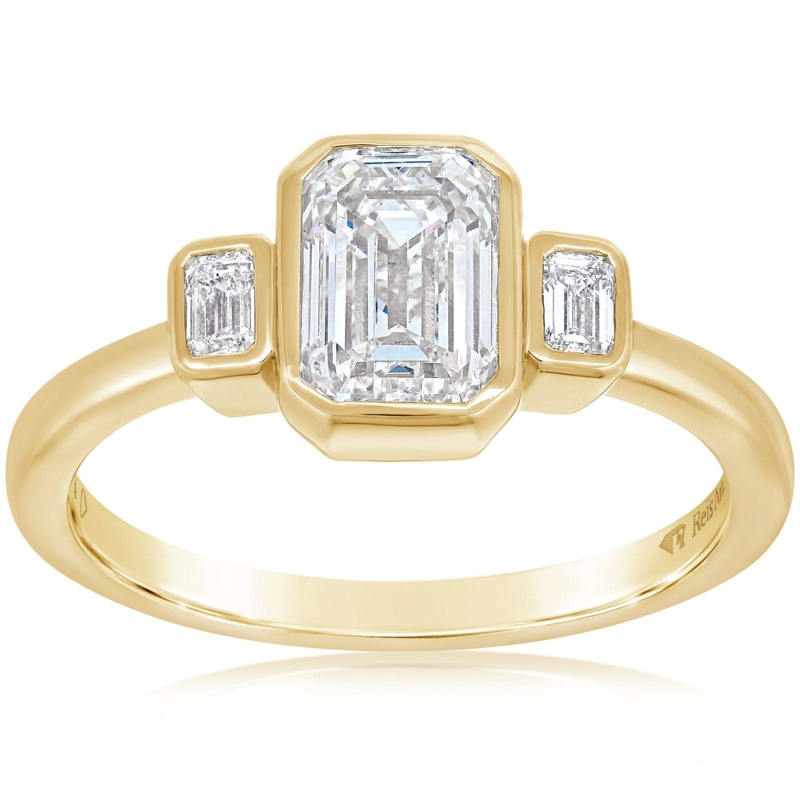 Three Stone Bezel Set Emerald Cut Engagement Ring Setting – Reis