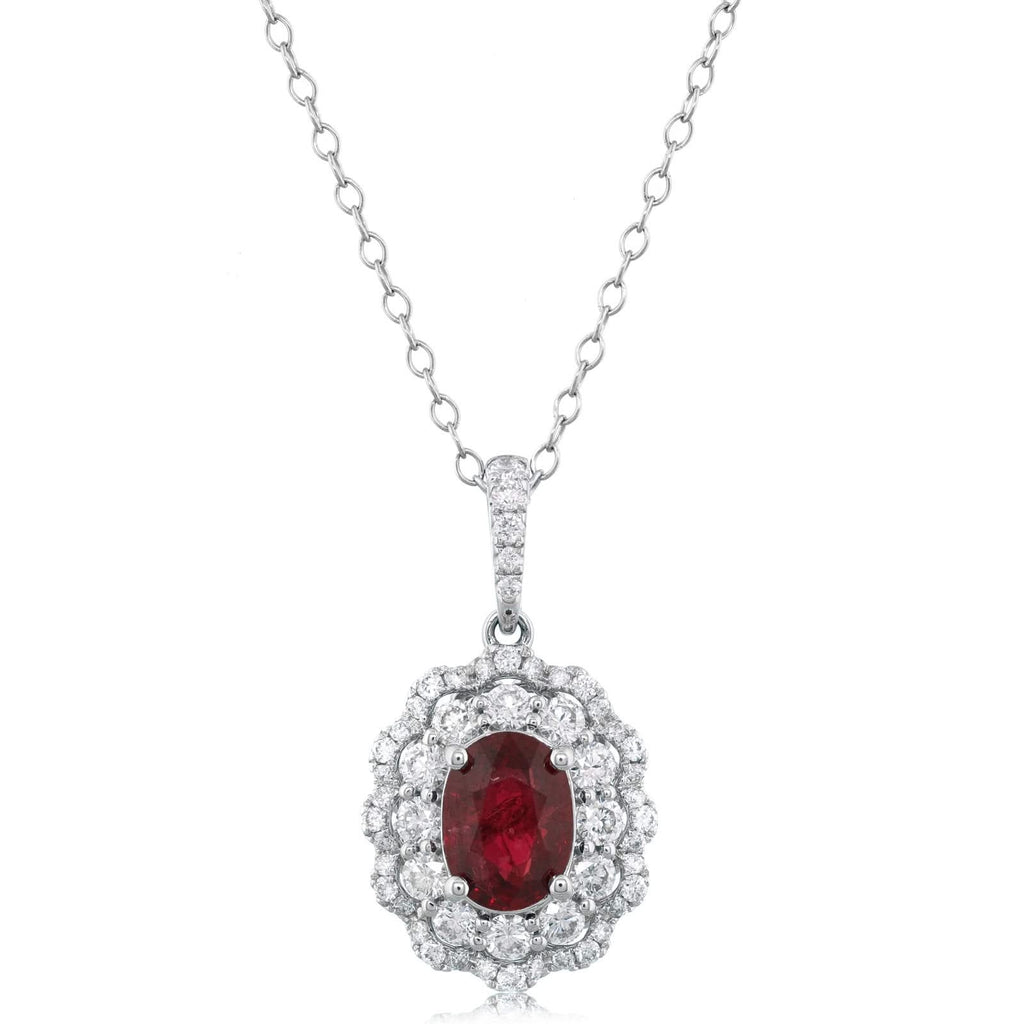 18K Gold Ruby & Diamond Halo Pendant
