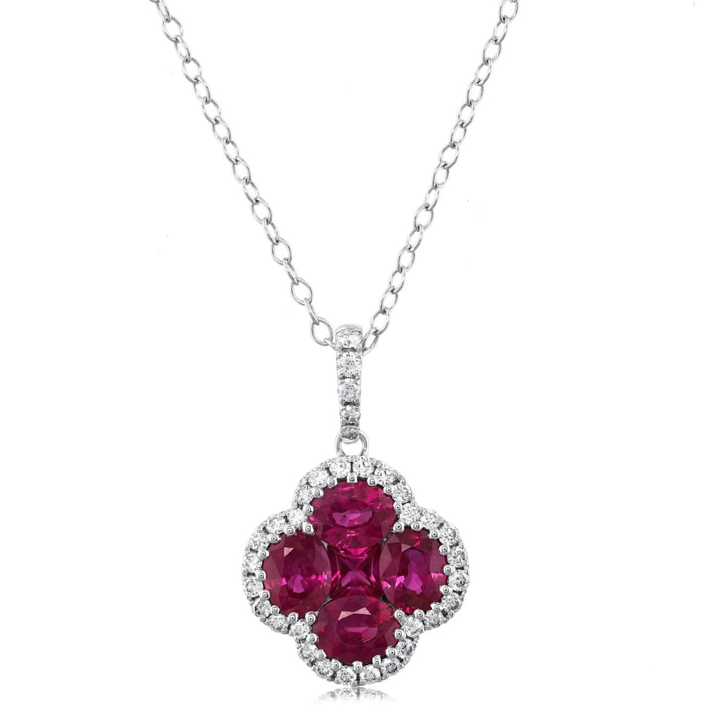 18K Gold Quatrafoil Ruby & Diamond Pendant