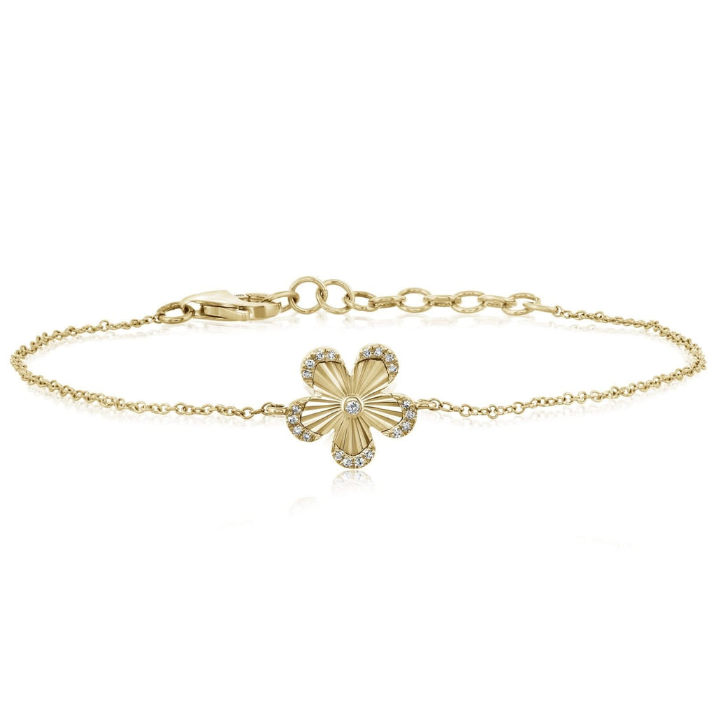 14K Gold Diamond Flower Fluted Chain Bracelet