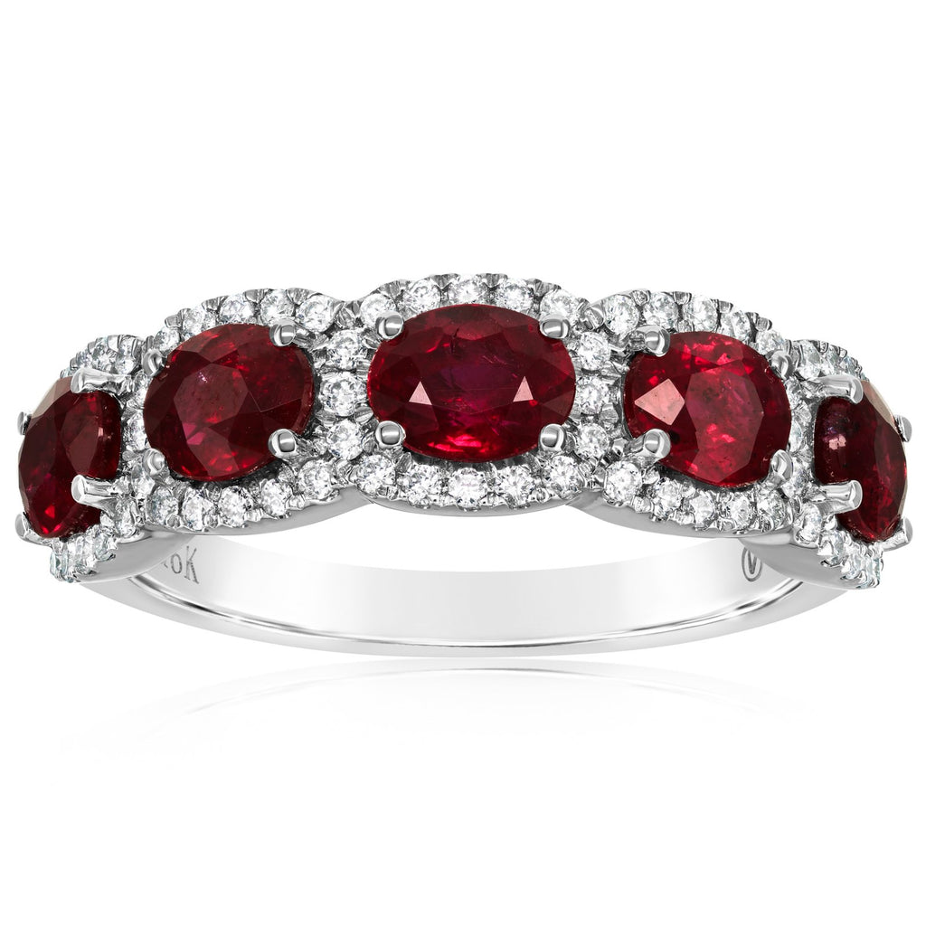 Oval Shape Ruby & Diamond Halo Band