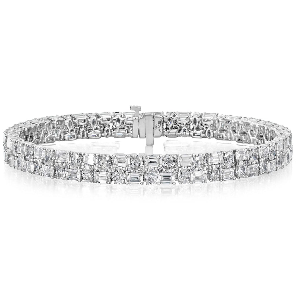 18K Gold Double Row Cluster Diamond Bracelet