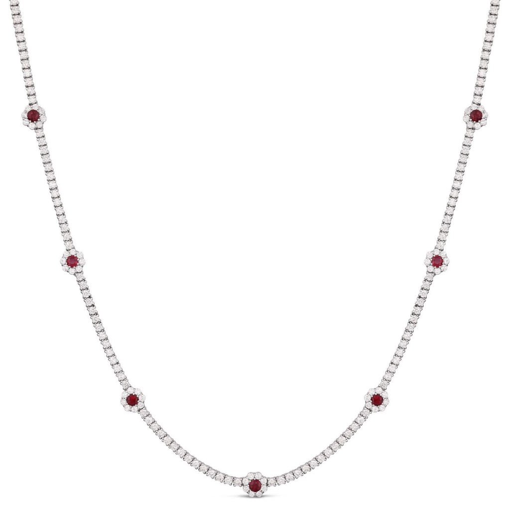 Ruby & Diamond Flower Station Necklace
