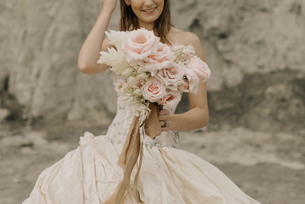 bridal model holding bouquet
