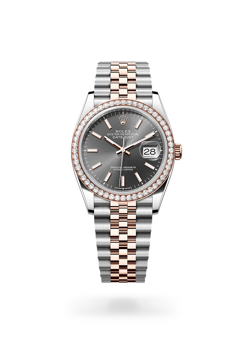 Rolex Datejust 36 in Oyster, 36 mm, Oystersteel, Everose gold and diamonds