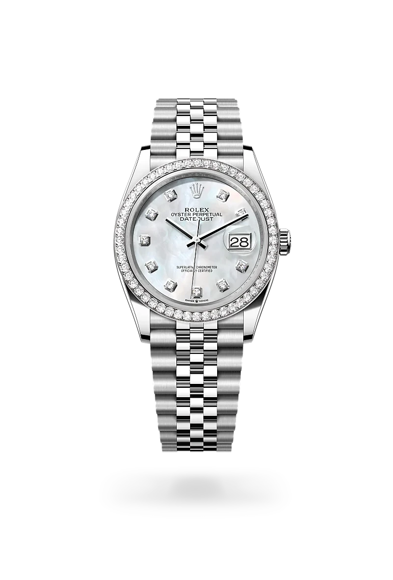 Rolex Datejust 36 in Oyster, 36 mm, Oystersteel, white gold and diamonds
