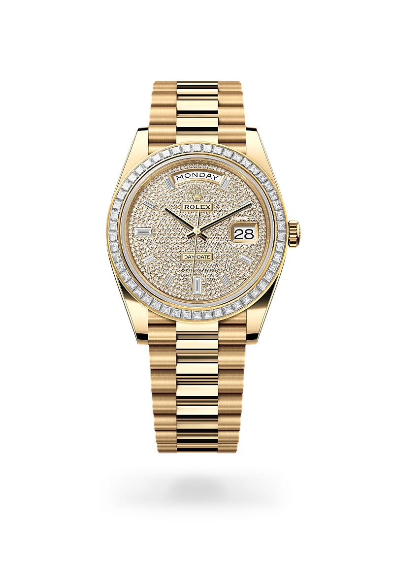 Rolex Day-Date 40 in Oyster, 40 mm, yellow gold and diamonds