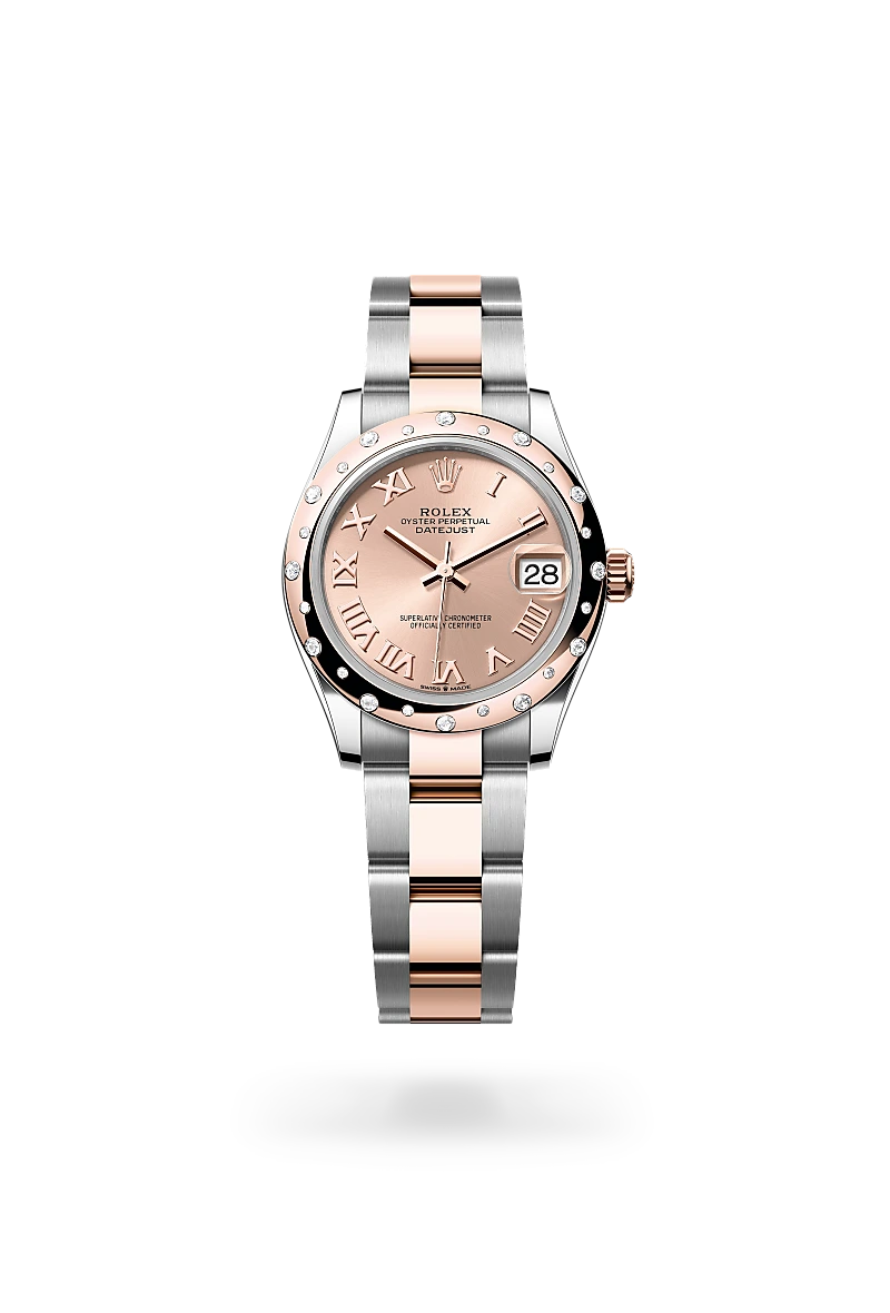 Rolex Datejust 31 in Oyster, 31 mm, Oystersteel, Everose gold and diamonds
