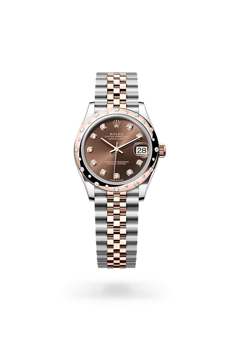 Rolex Datejust 31 in Oyster, 31 mm, Oystersteel, Everose gold and diamonds