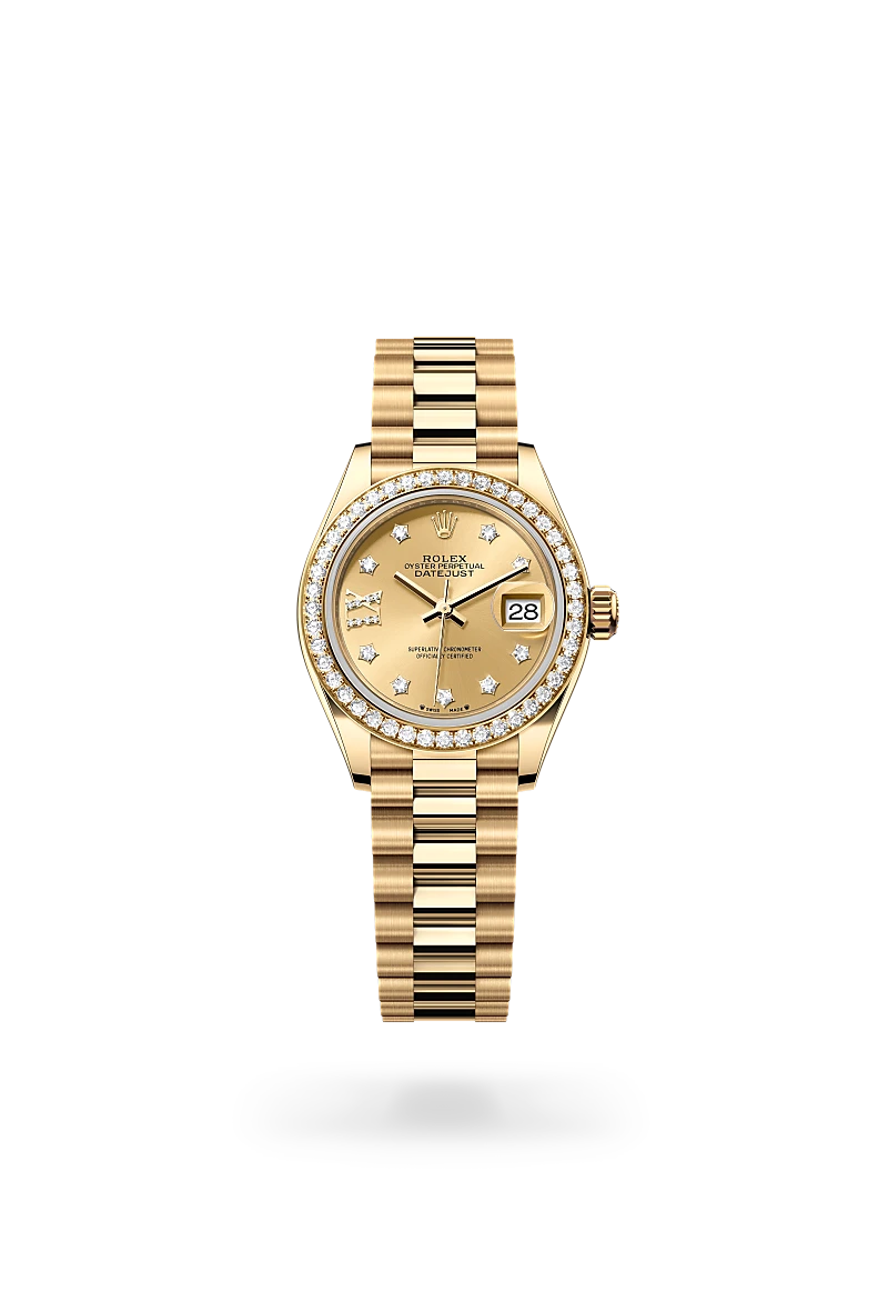 Rolex Lady-Datejust in Oyster, 28 mm, yellow gold and diamonds