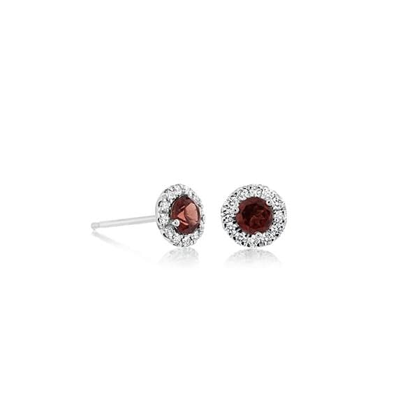 18ct white gold 0.92ct garnet & 0.13ct diamond stud earrings - Jewellery  from Mr Harold and Son UK