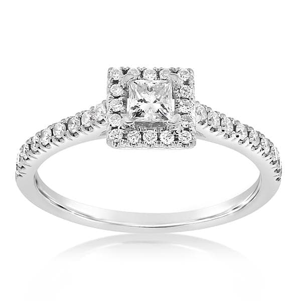 18K WHITE GOLD 0,50 CT 4 PRONGS SOLITAIRE CUSHION CUT DIAMOND ENGAGEMENT  RING WITH WHISPER