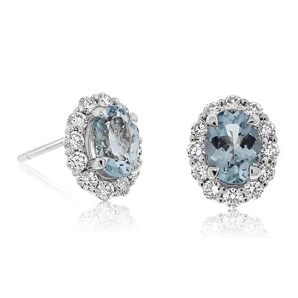 Aquamarine & Diamond Halo Stud Earrings