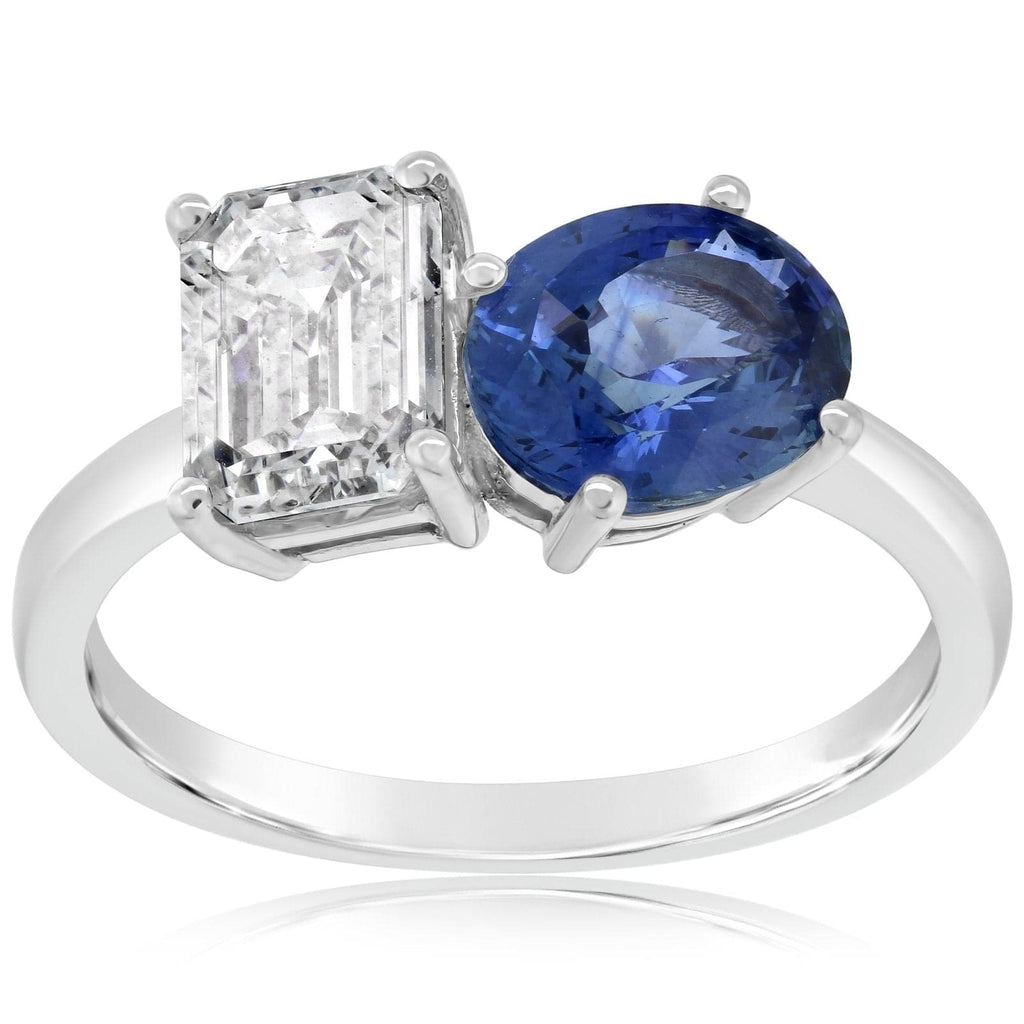 Oval Sapphire &  Emerald Diamond Toi Et Moi Ring