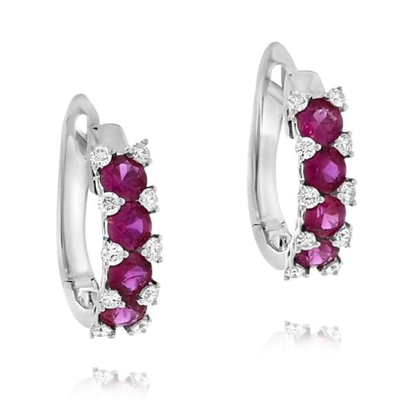 Fana Shared Prong Ruby And Diamond Hoop Earrings | Jacqueline's Fine Jewelry  | Morgantown, WV