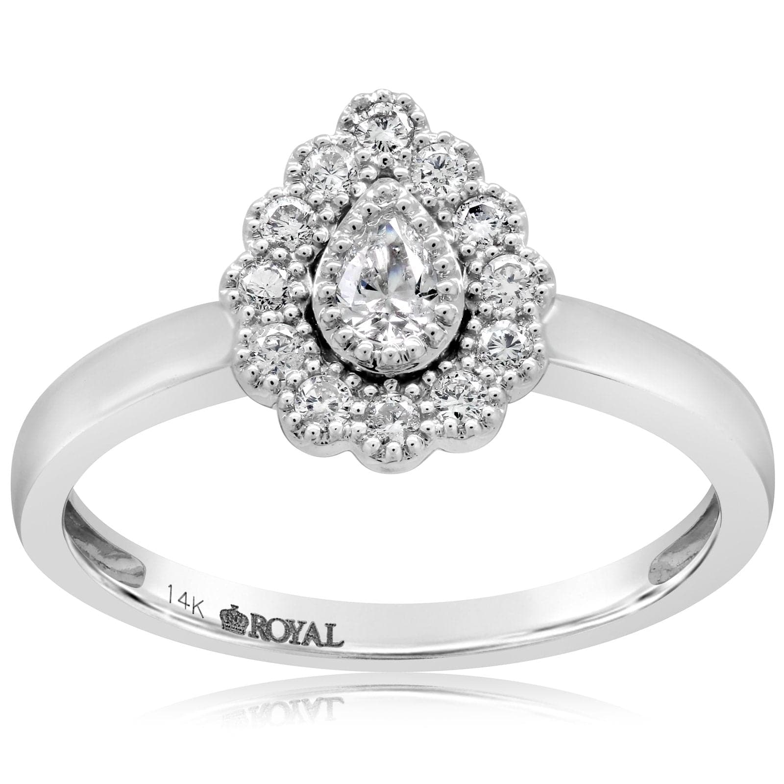 Pear Shaped Diamond Cluster Halo Engagement Ring in 14K White Gold