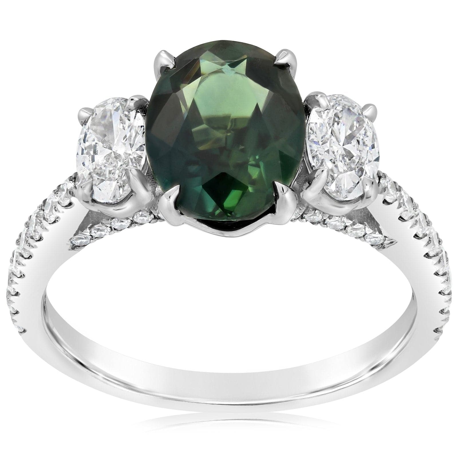 1.12CT Teal Green Sapphire & Diamond Ring | Rainbow Sapphire™